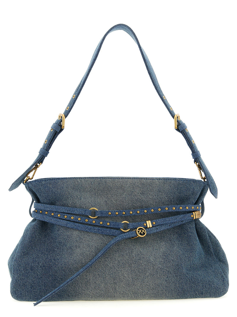 PINKO 'Belt' Blue Cotton Shoulder Bag