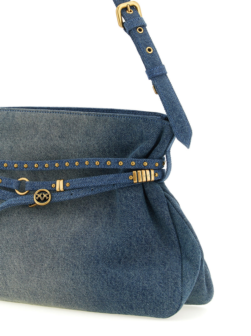 PINKO 'Belt' Blue Cotton Shoulder Bag