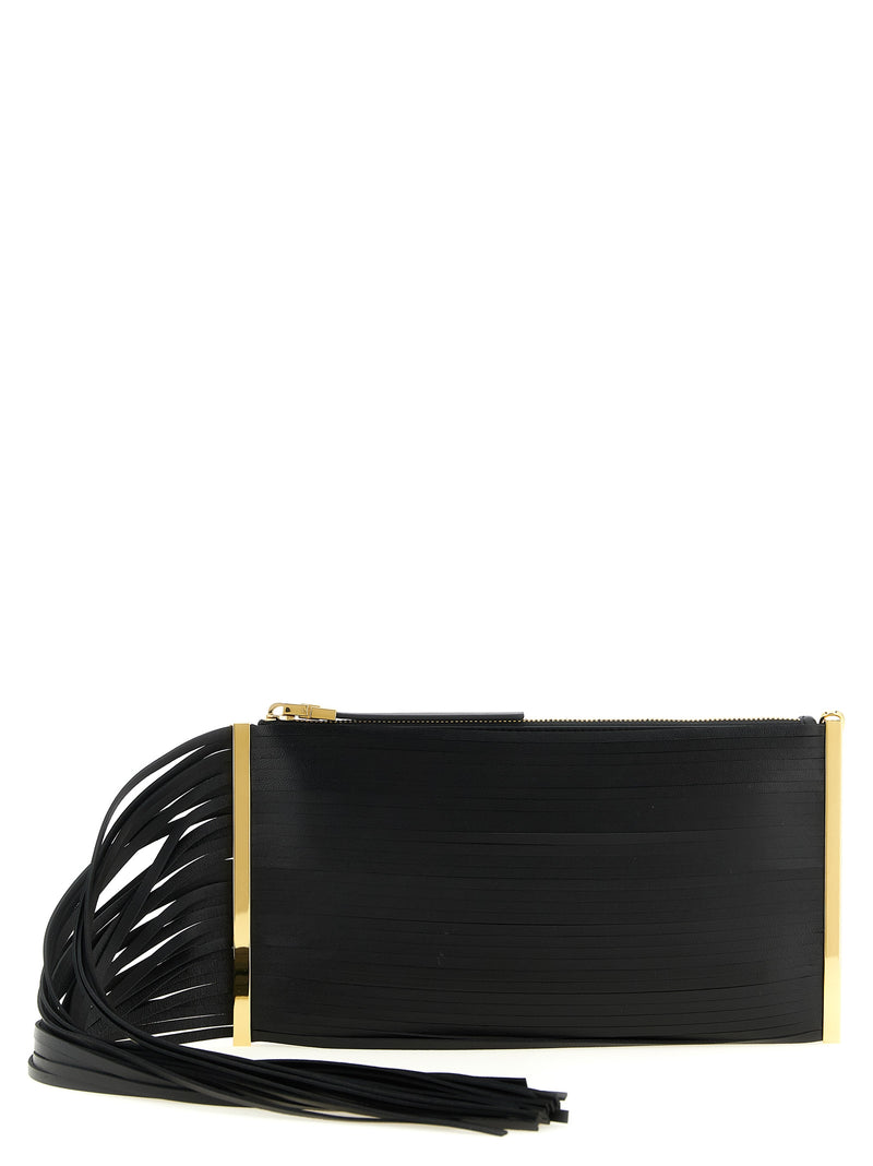 Elisabetta Franchi Black Leather Clutch Bag