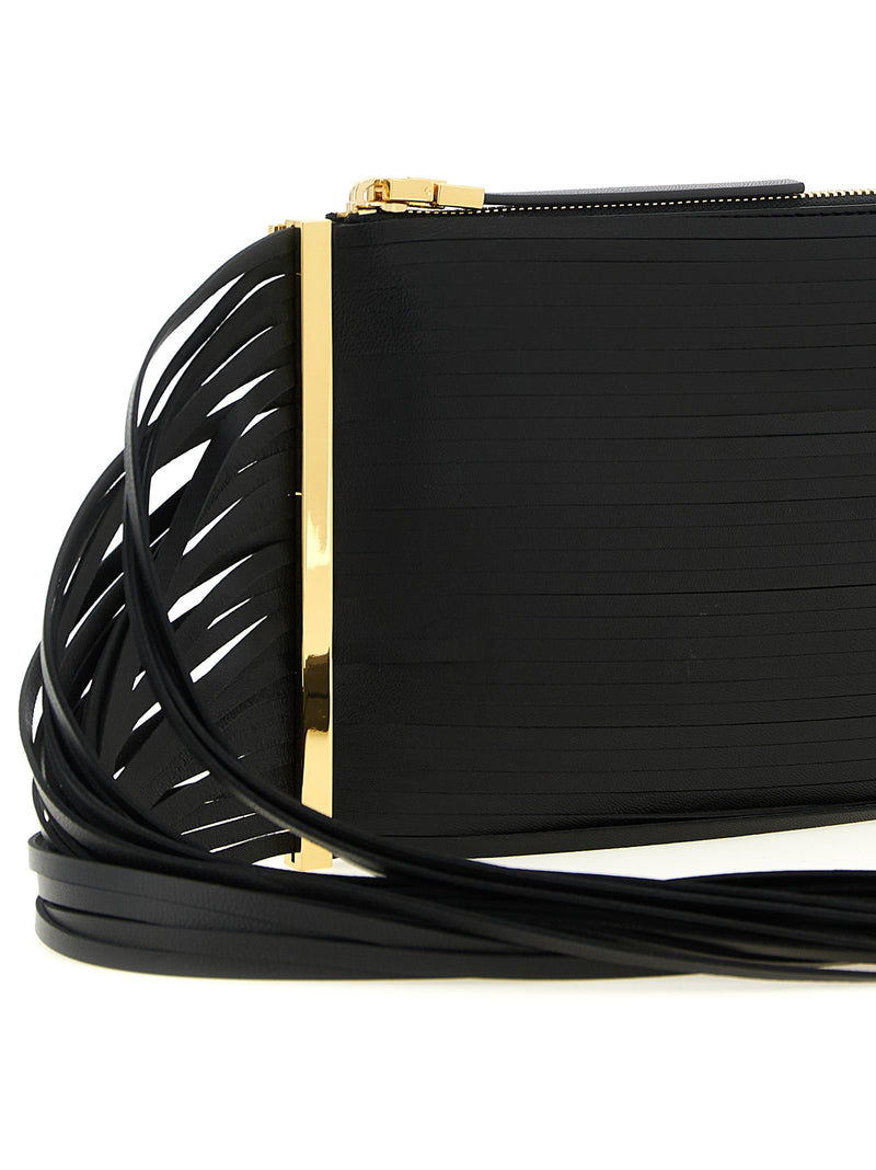 Elisabetta Franchi Black Leather Clutch Bag