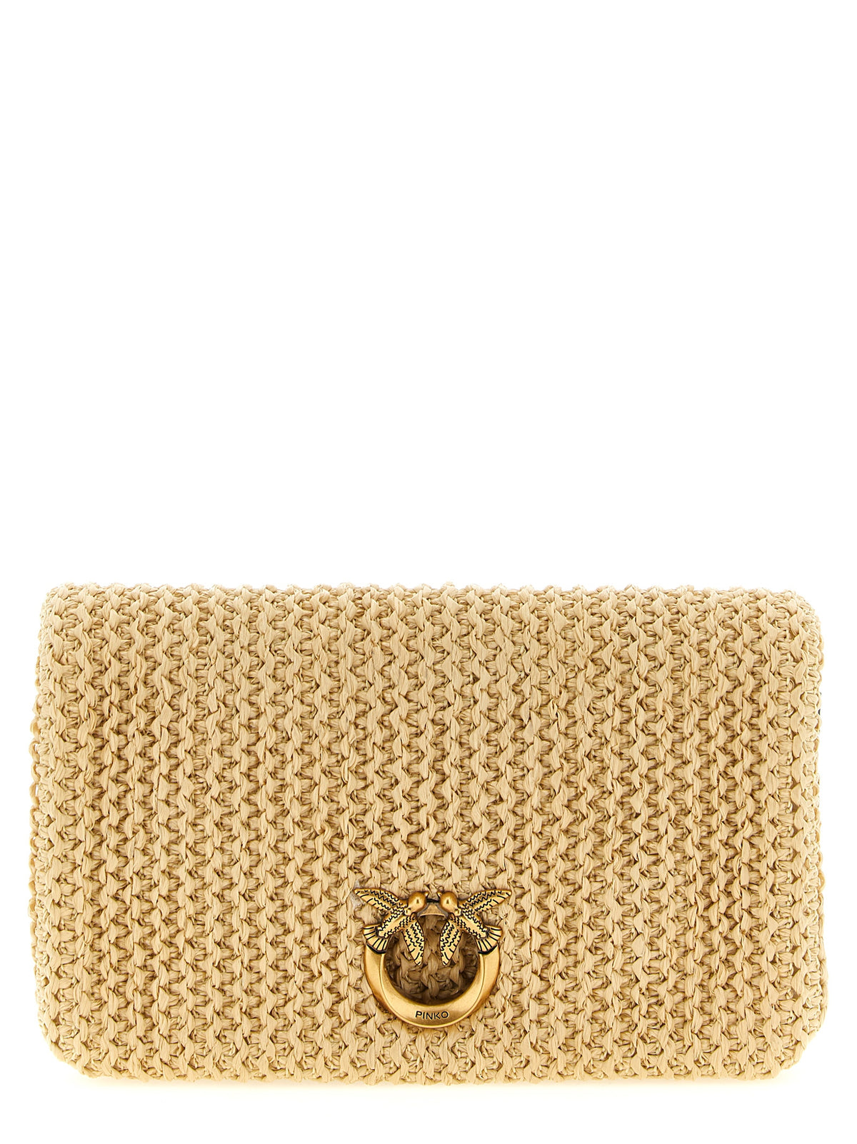 PINKO Love Click Soft Horizontal Beige Clutch Bag
