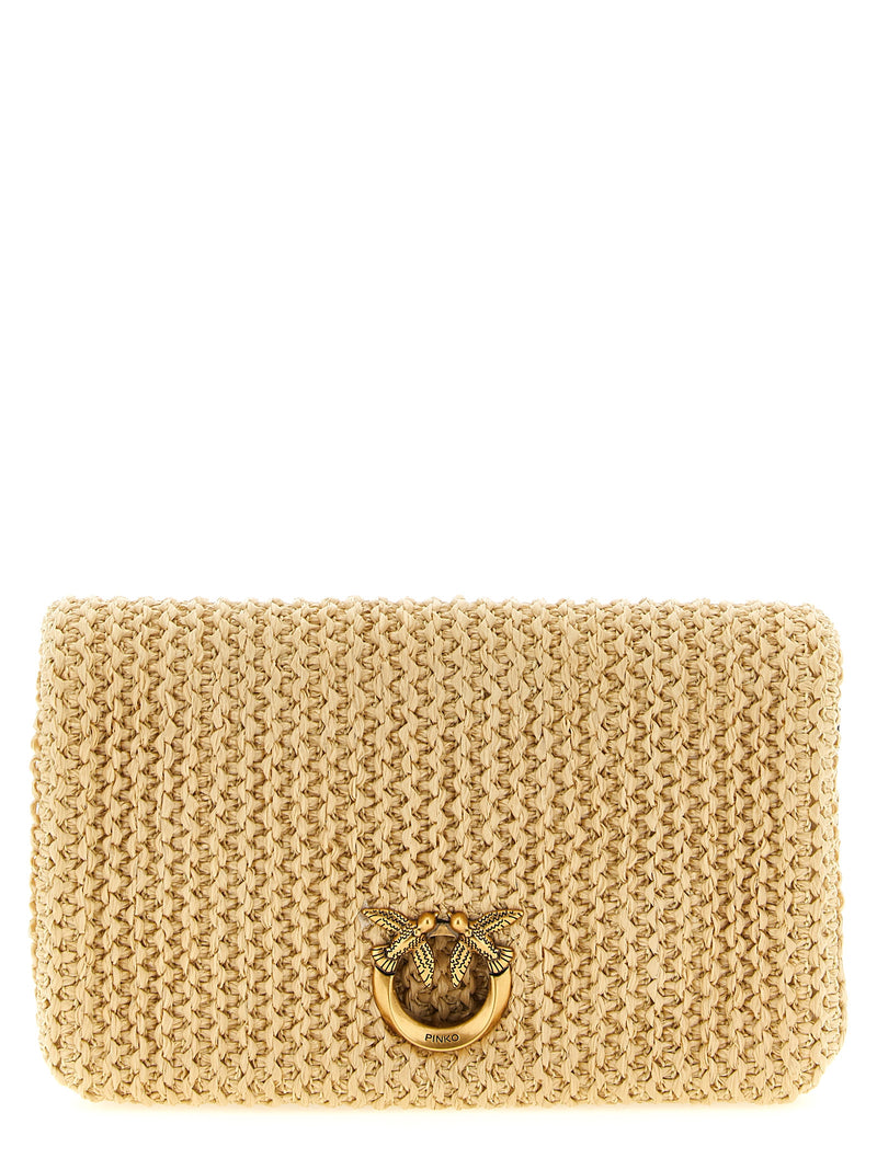 PINKO Love Click Soft Horizontal Beige Clutch Bag
