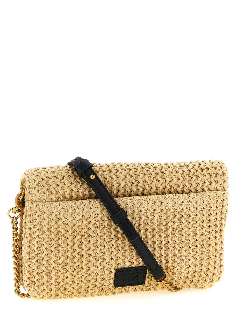 PINKO Love Click Soft Horizontal Beige Clutch Bag