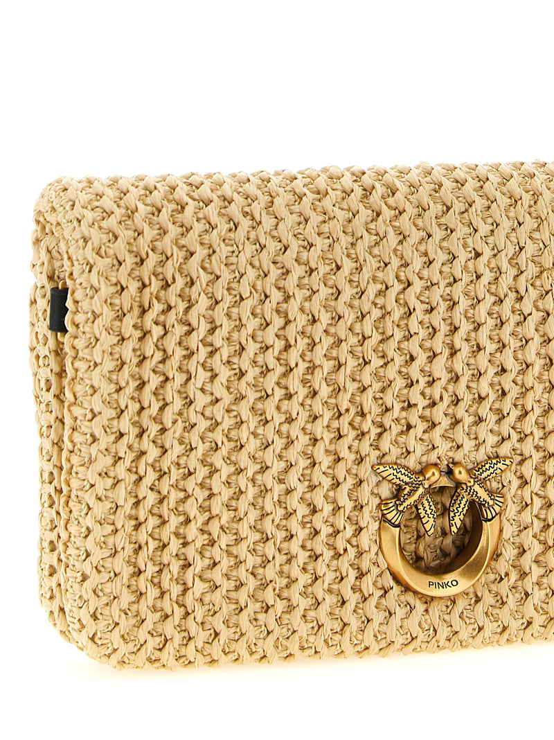 PINKO Love Click Soft Horizontal Beige Clutch Bag