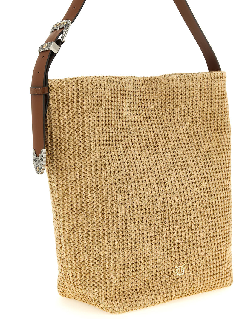 PINKO Beige Cowhide Shoulder Bag - Chic and Stylish