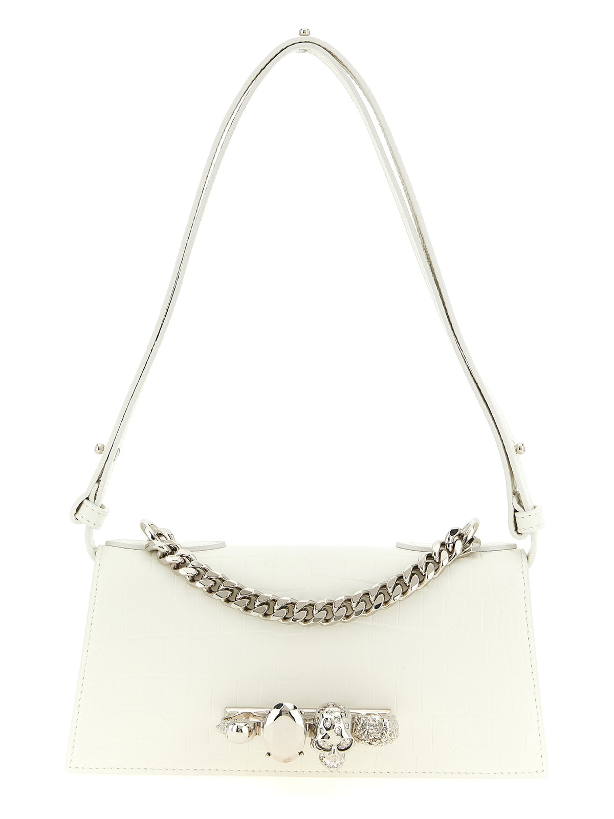 Alexander McQueen White Calfskin Shoulder Bag - Jewelled Mini