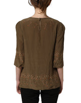 Dolce & Gabbana Brown Keys Roses Printed Silk Blouse Top