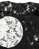 Dolce & Gabbana Black White Floral Lace Short Sleeve Blouse Top