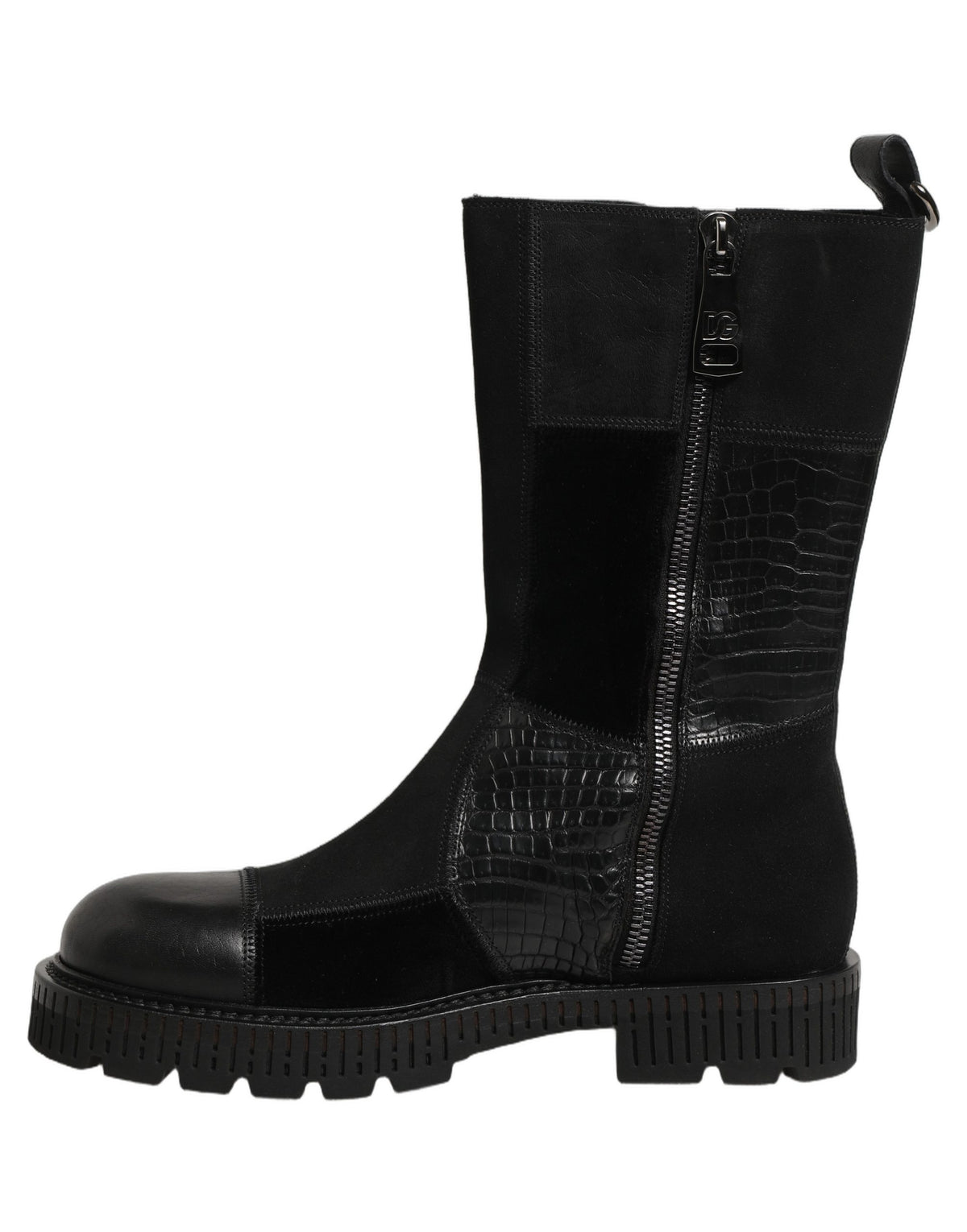 Dolce & Gabbana Black Patchwork Leather Mid Calf Boots