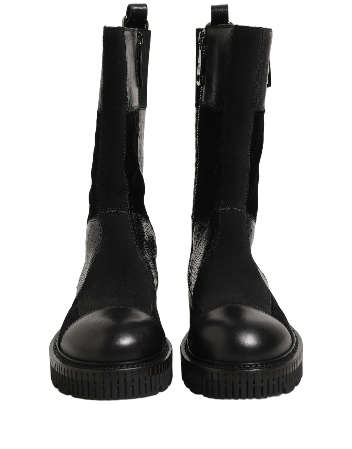 Dolce & Gabbana Black Patchwork Leather Mid Calf Boots