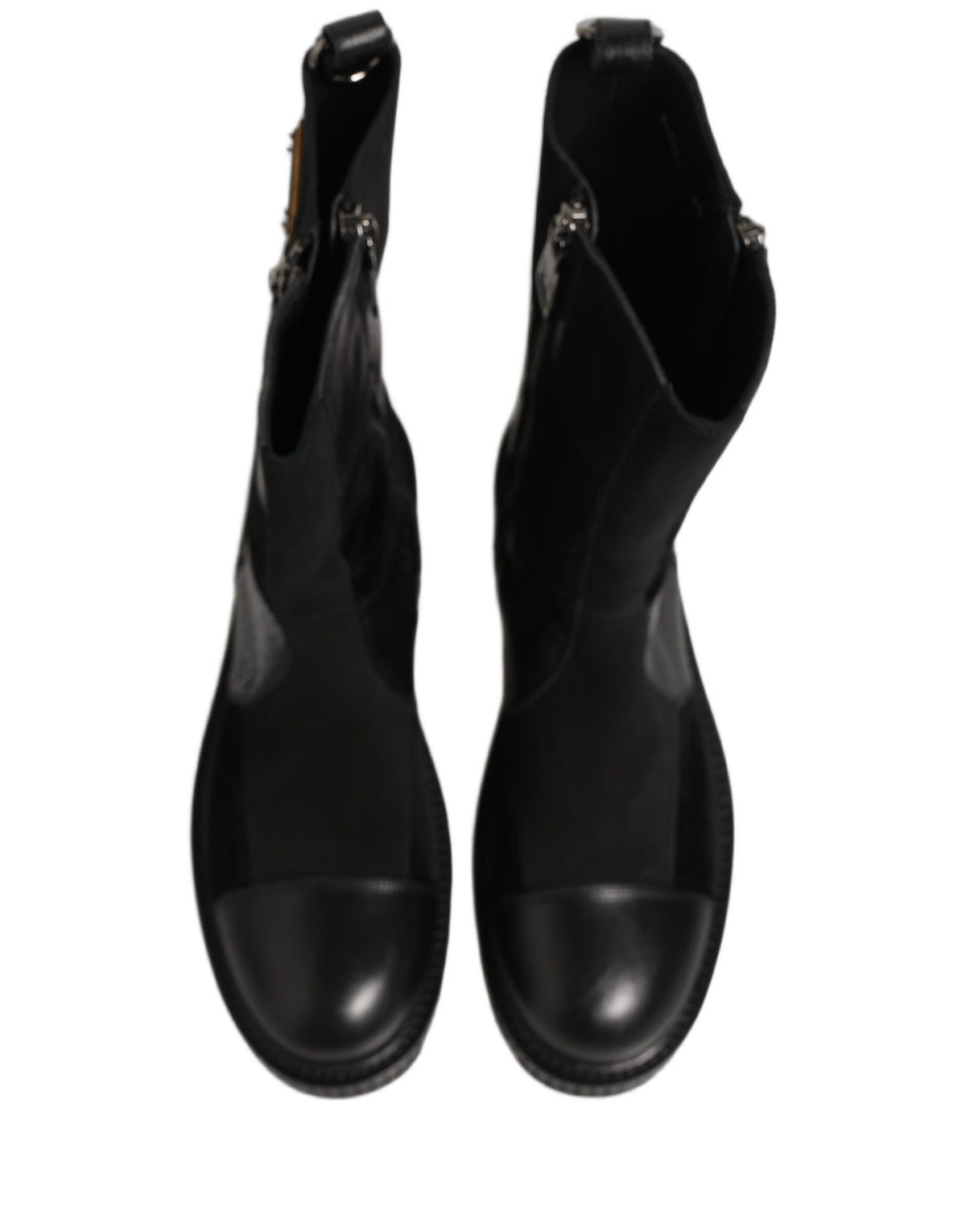 Dolce & Gabbana Black Patchwork Leather Mid Calf Boots