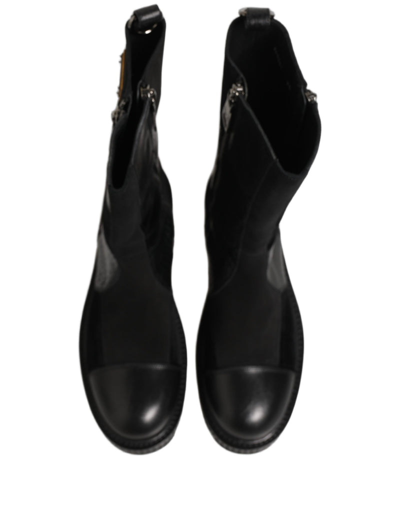 Dolce & Gabbana Black Patchwork Leather Mid Calf Boots