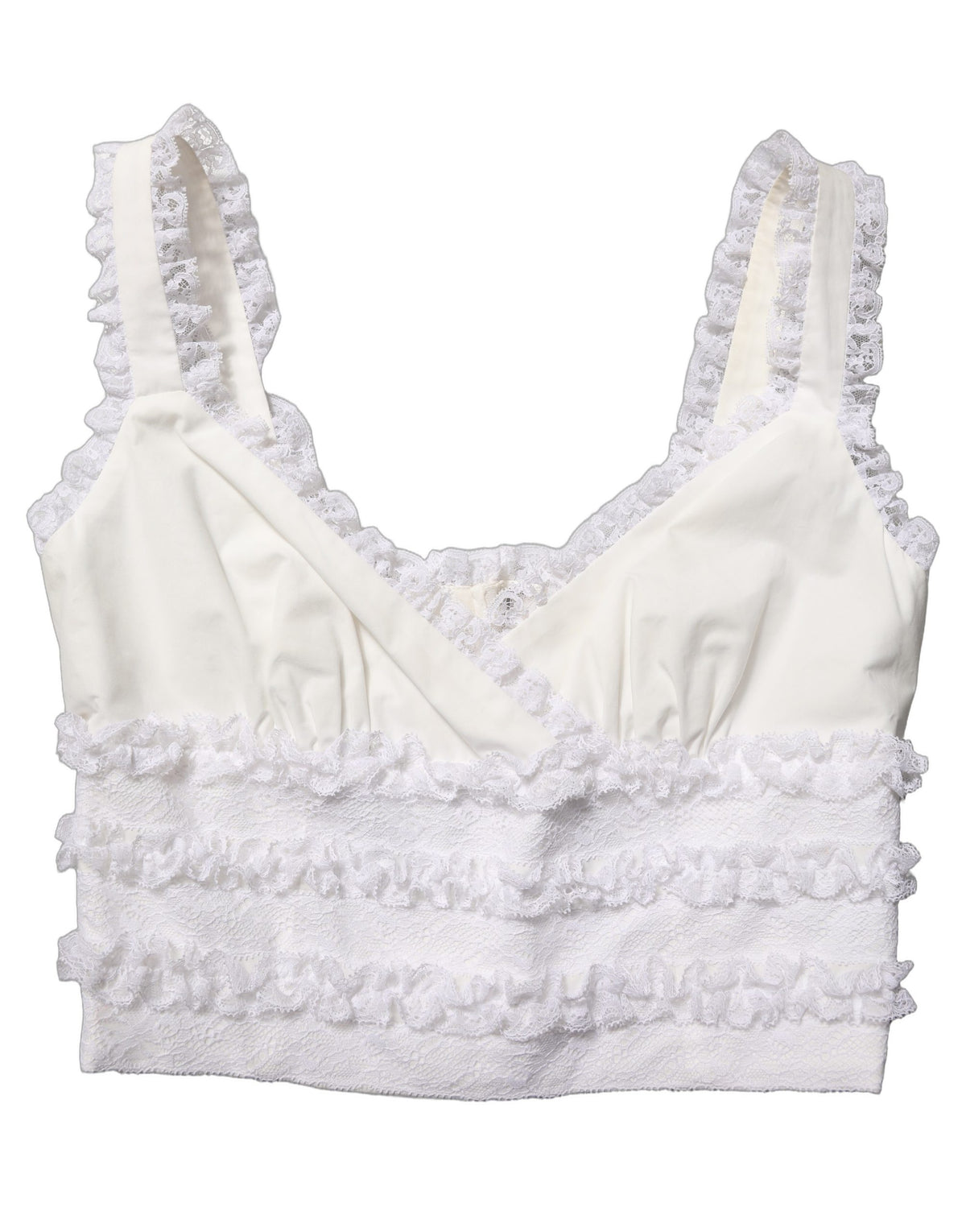 Dolce & Gabbana White Lace Trimmed Cotton Cropped Tank Top