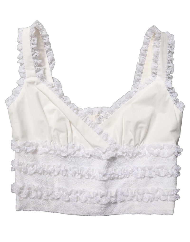 Dolce & Gabbana White Lace Trimmed Cotton Cropped Tank Top