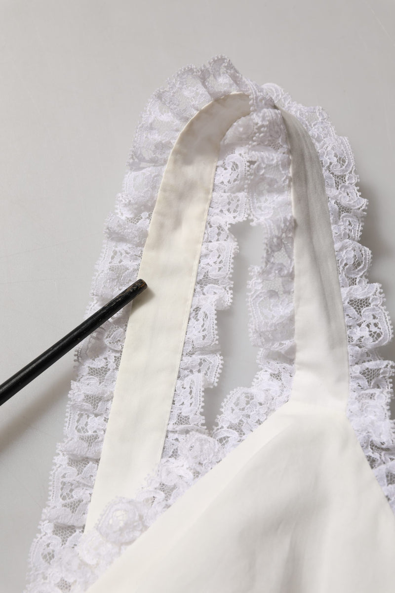 Dolce & Gabbana White Lace Trimmed Cotton Cropped Tank Top