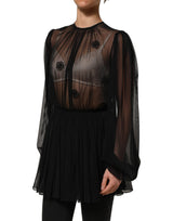 Dolce & Gabbana Black Sheer Mesh Crewneck Blouse Top