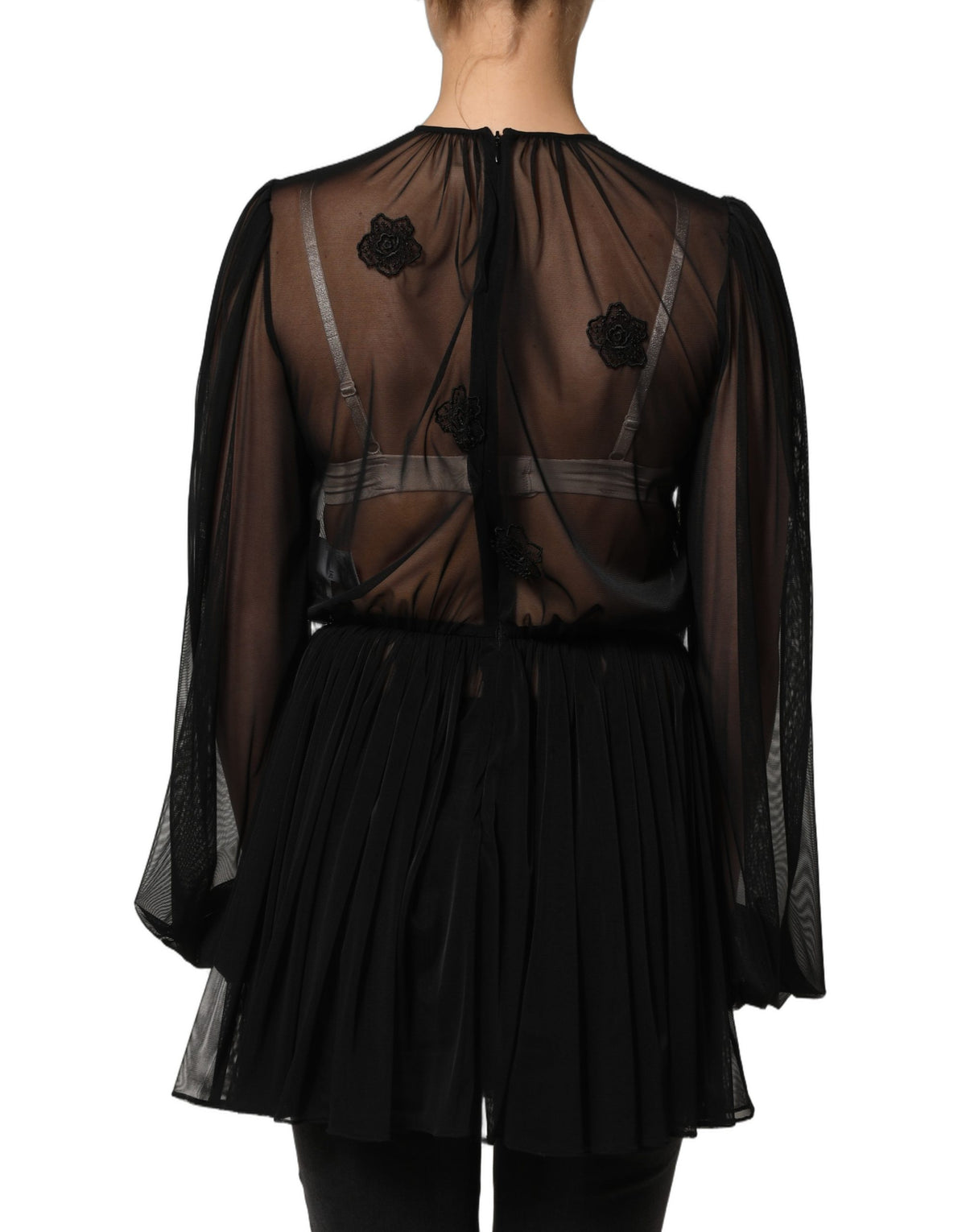 Dolce & Gabbana Black Sheer Mesh Crewneck Blouse Top