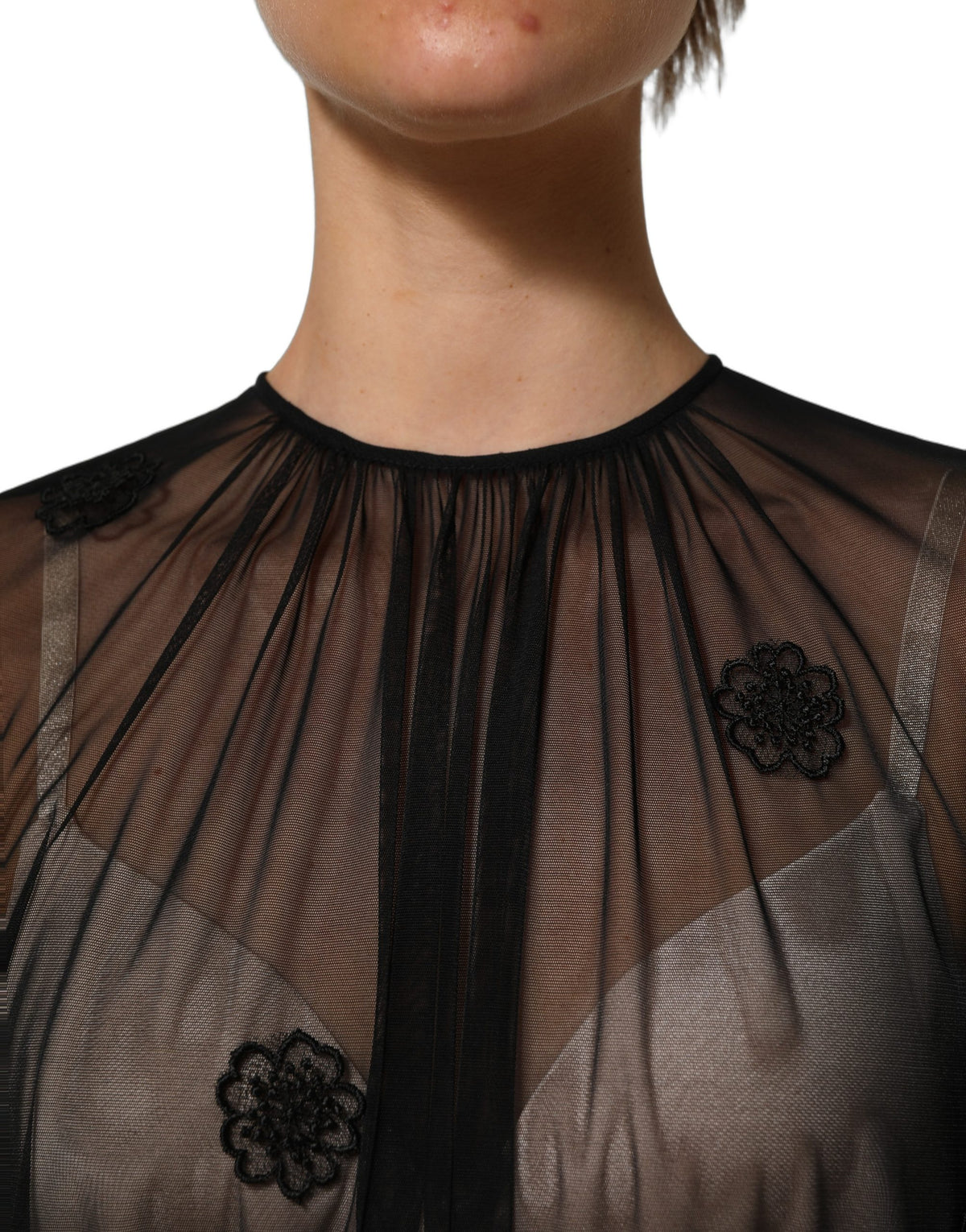 Dolce & Gabbana Black Sheer Mesh Crewneck Blouse Top