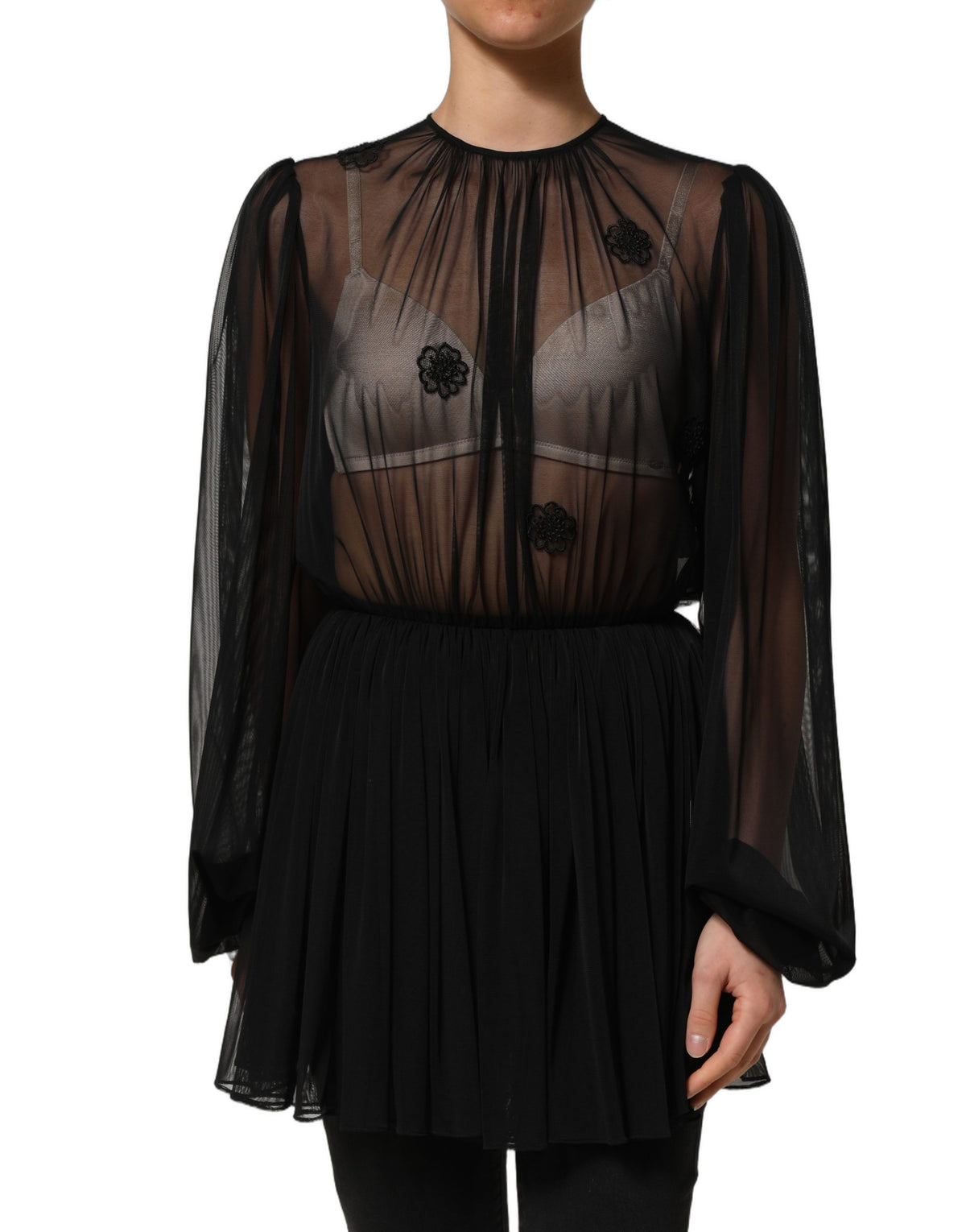 Dolce & Gabbana Black Sheer Mesh Crewneck Blouse Top