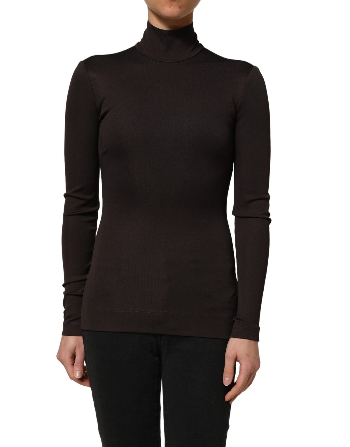 Dolce & Gabbana Brown Turtleneck Long Sleeve Blouse Top