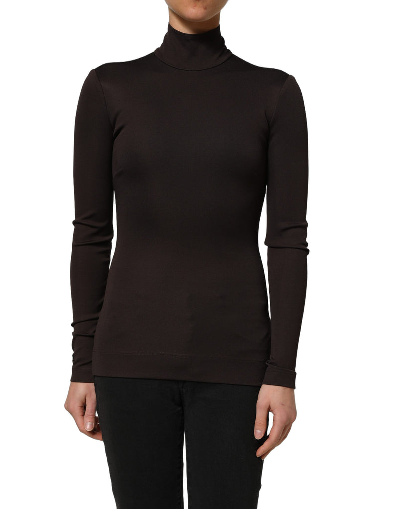 Dolce & Gabbana Brown Turtleneck Long Sleeve Blouse Top