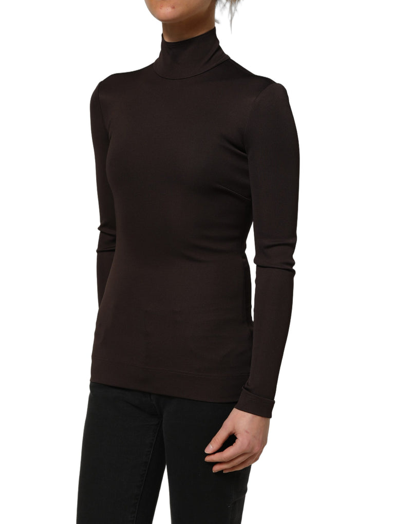 Dolce & Gabbana Brown Turtleneck Long Sleeve Blouse Top