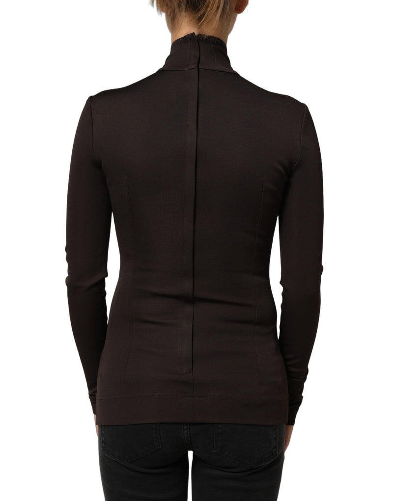 Dolce & Gabbana Brown Turtleneck Long Sleeve Blouse Top