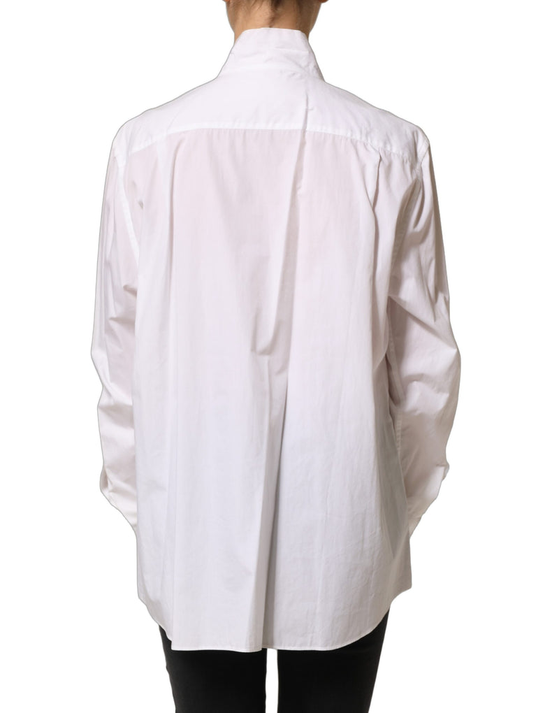 Dolce & Gabbana White Ruffled Bib Long Sleeves Blouse Top