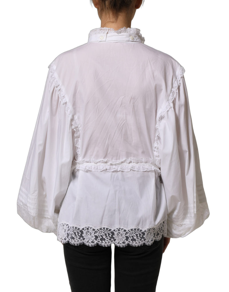 Dolce & Gabbana White Ruffled Lace Blouse Top for Women