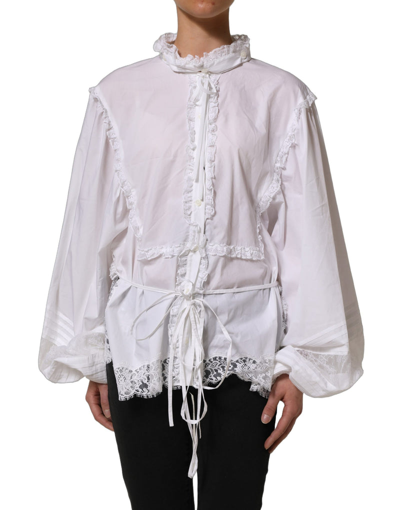 Dolce & Gabbana White Ruffled Lace Blouse Top for Women