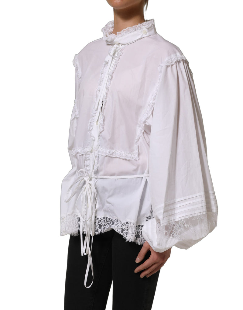 Dolce & Gabbana White Ruffled Lace Blouse Top for Women