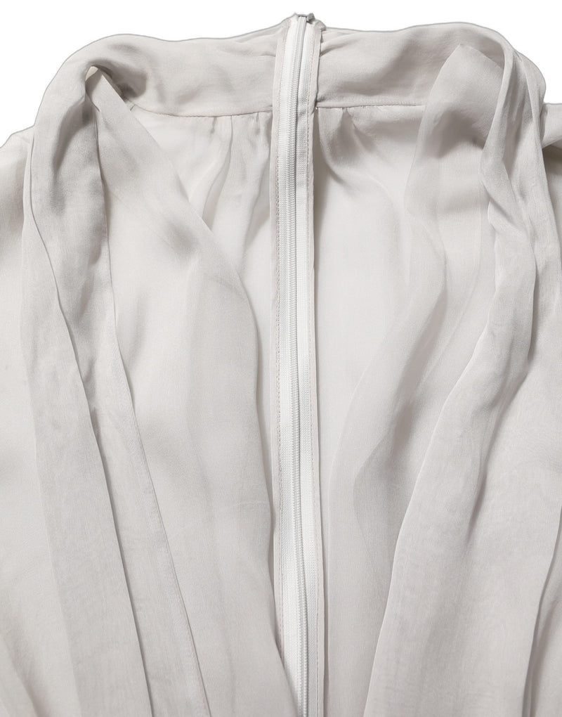 Dolce & Gabbana Gray Sheer Silk Chiffon Shirt with Bow Collar