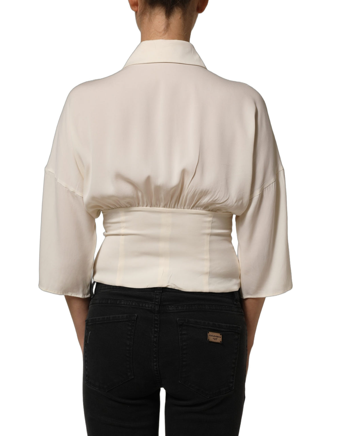 Haut Blouse Manches Longues à Col Lavallière Écru Dolce & Gabbana