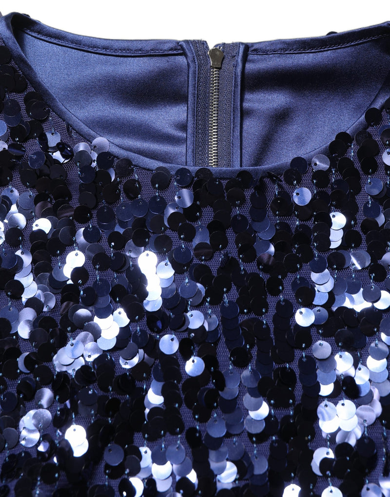 Dolce & Gabbana Blue Sequined Long Sleeve Crop Blouse Top