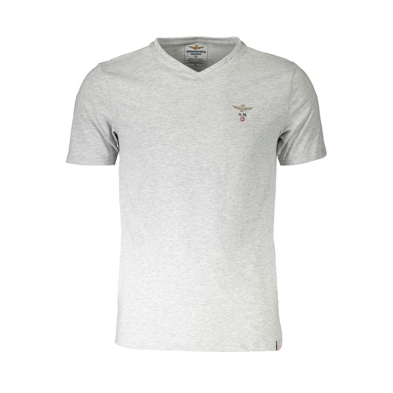 Aeronautica Militare Gray Cotton Men's V-Neck T-Shirt