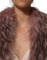 Dolce & Gabbana Pink Faux Fur Knit Shrug Vest Top