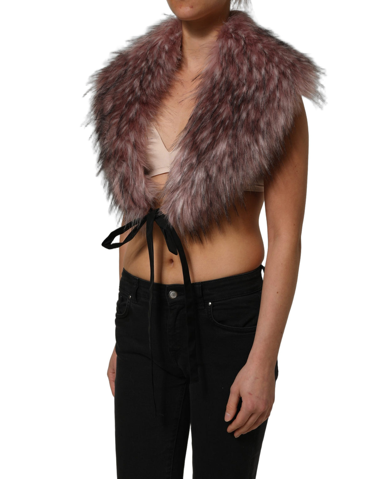 Dolce & Gabbana Pink Faux Fur Knit Shrug Vest Top