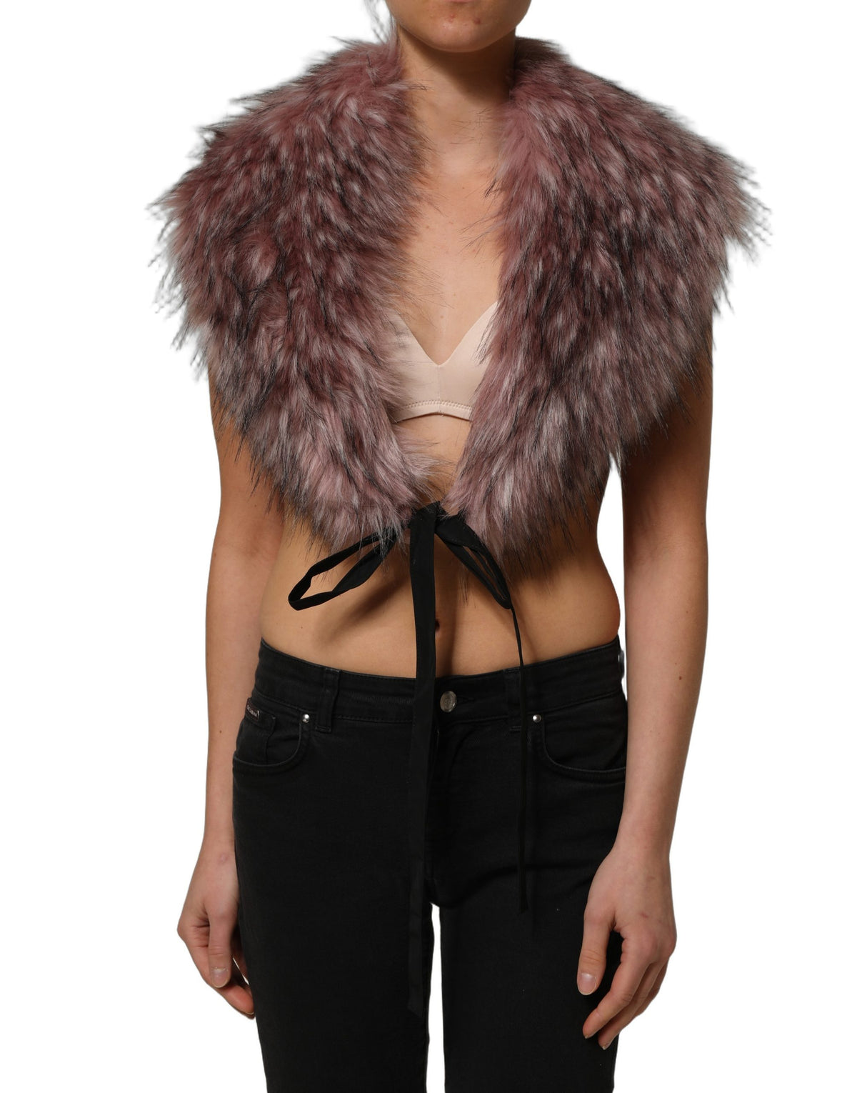 Dolce & Gabbana Pink Faux Fur Knit Shrug Vest Top