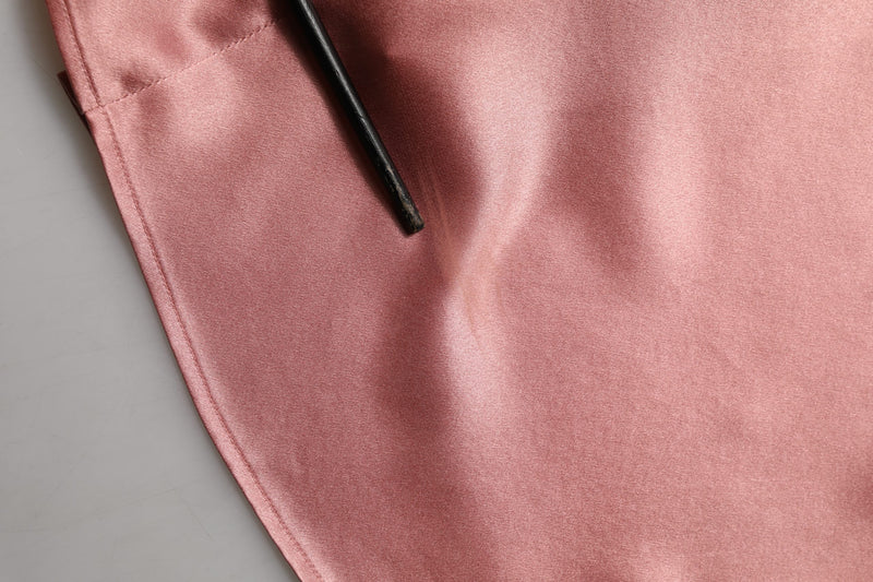 Dolce & Gabbana Pink Satin Silk V-neck Blouse with Long Sleeves