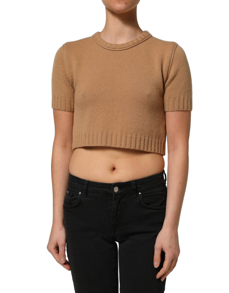 Dolce & Gabbana Brown Wool Cropped Blouse - Short Sleeves