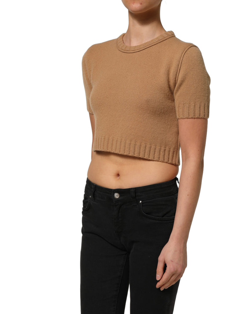 Dolce & Gabbana Brown Wool Cropped Blouse - Short Sleeves