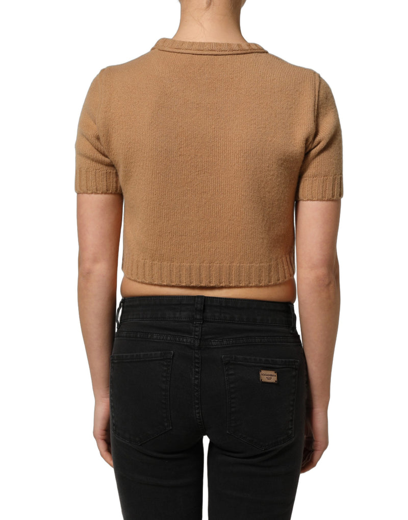 Dolce & Gabbana Brown Wool Cropped Blouse - Short Sleeves
