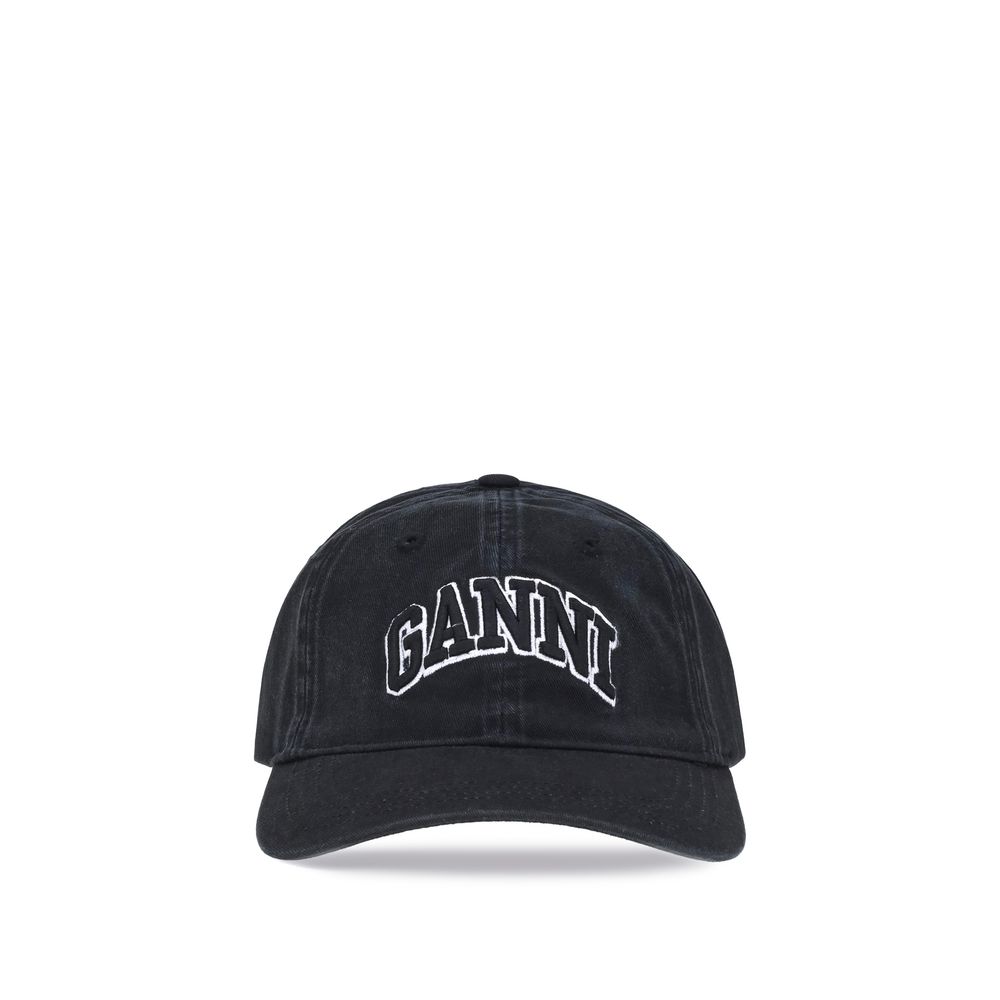 Ganni Black Cotton Baseball Cap - Chic and Comfortable Accessory