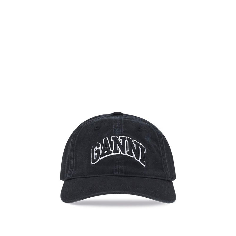 Ganni Black Cotton Baseball Cap - Chic and Comfortable Accessory