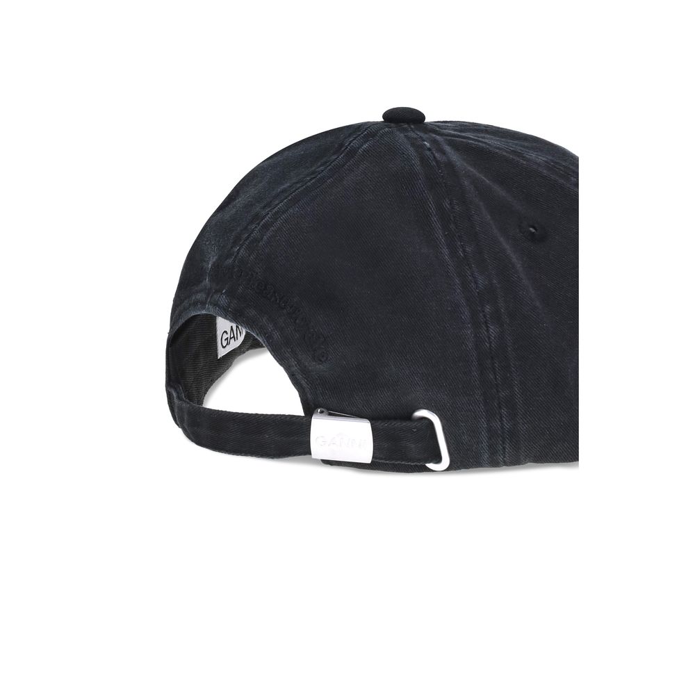 Ganni Black Cotton Baseball Cap - Chic and Comfortable Accessory