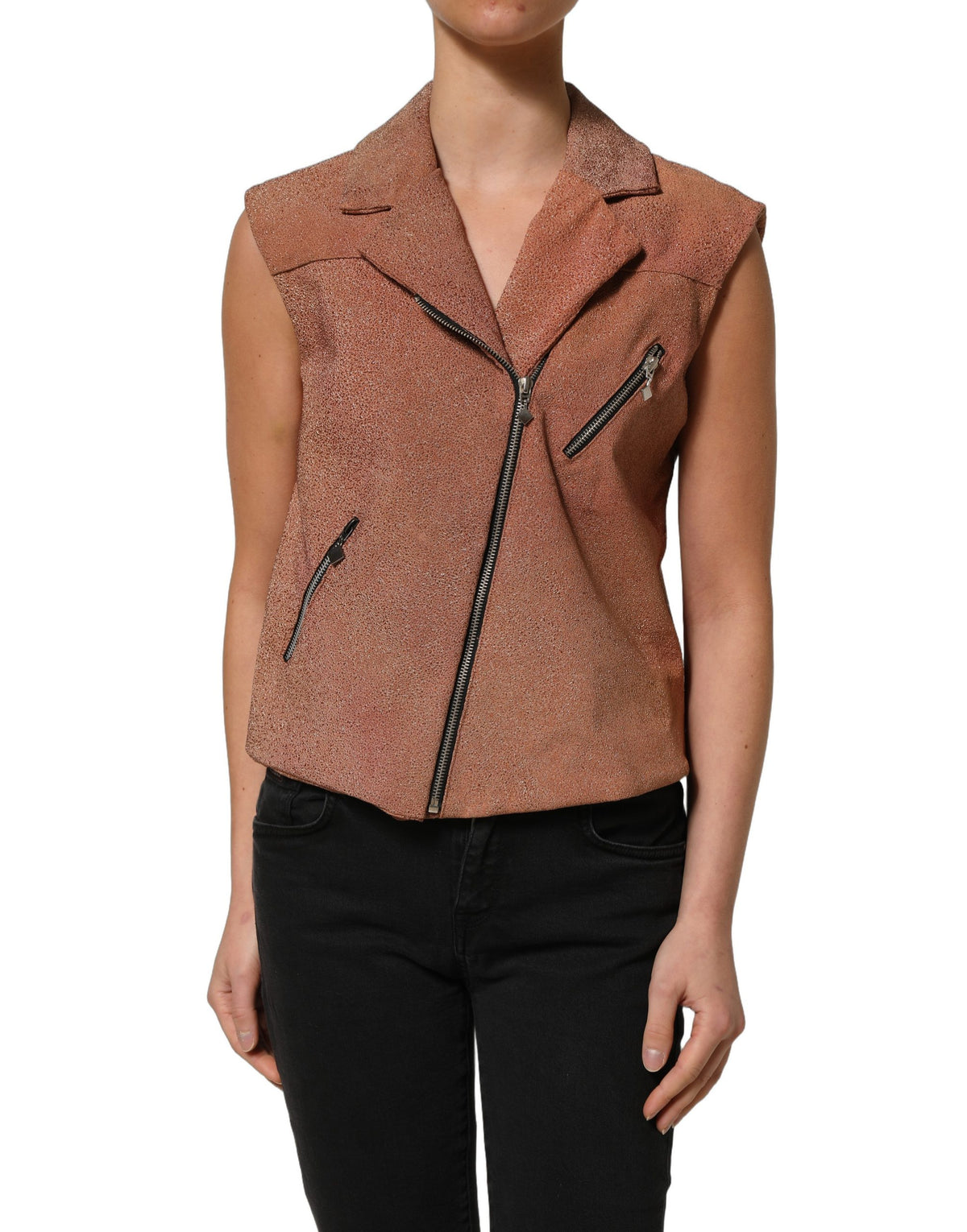 Lamberto Petri Brown Leather Sleeveless Top for Women