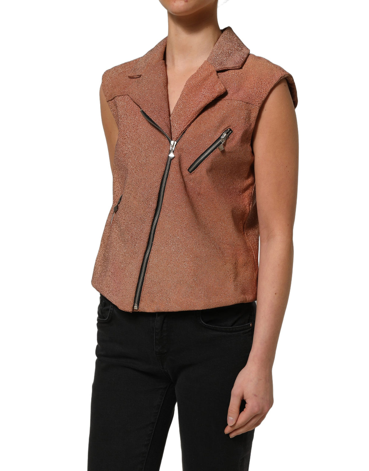 Lamberto Petri Brown Leather Sleeveless Top for Women