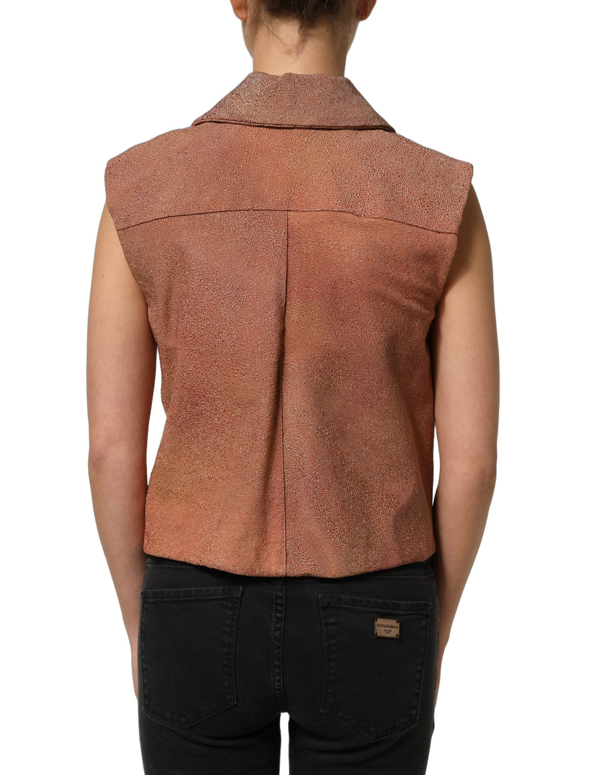 Lamberto Petri Brown Leather Sleeveless Top for Women