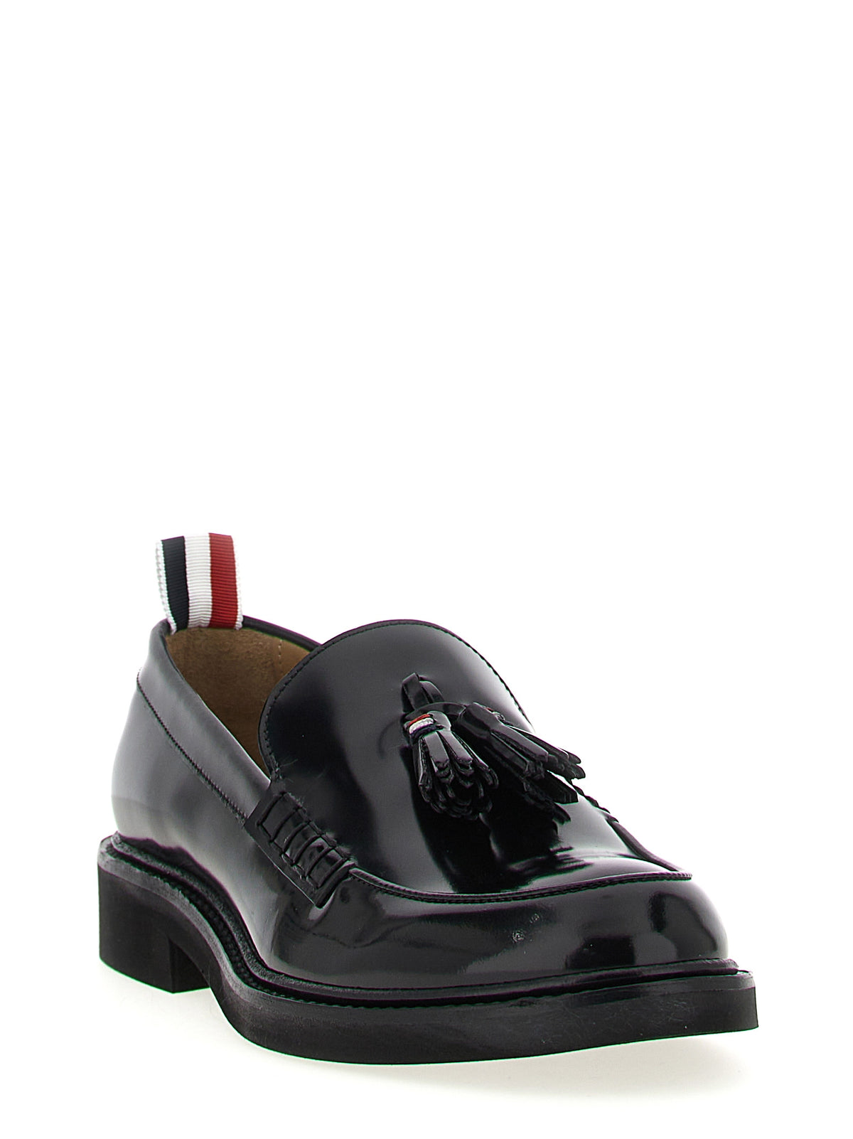 Thom Browne Black Calfskin Slip-On Loafers for Women