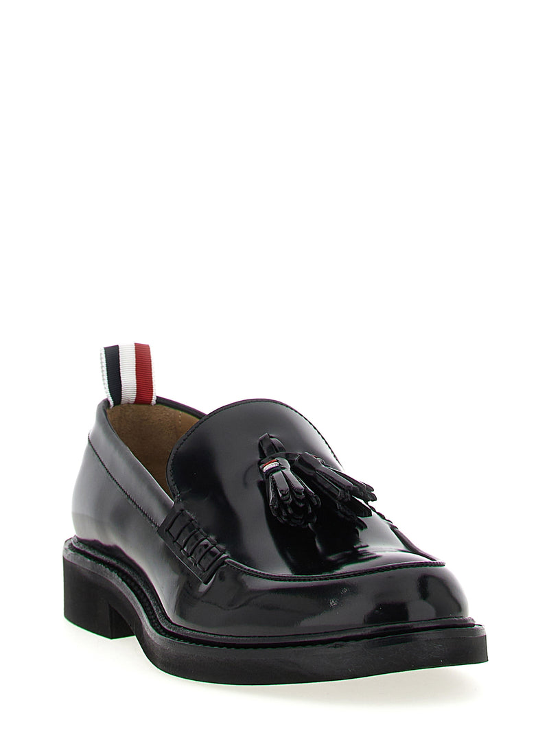 Thom Browne Black Calfskin Slip-On Loafers for Women